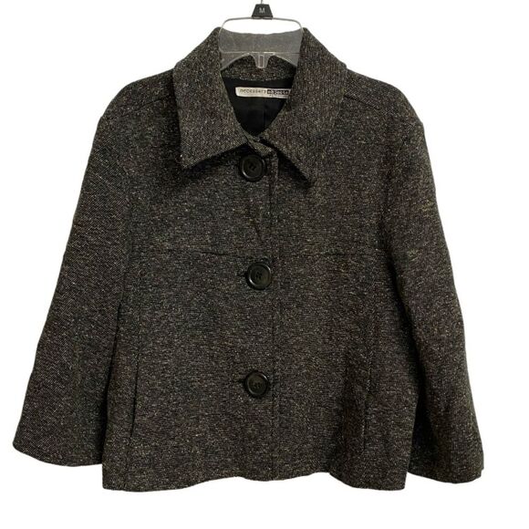 Necessary Objects Cropped Three Button Jacket Blazer Women's Sz M Grey Collared - Picture 1 of 16